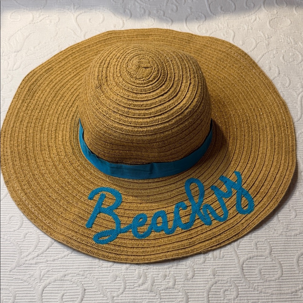 Beachy Straw Sun Hat with Blue Accent